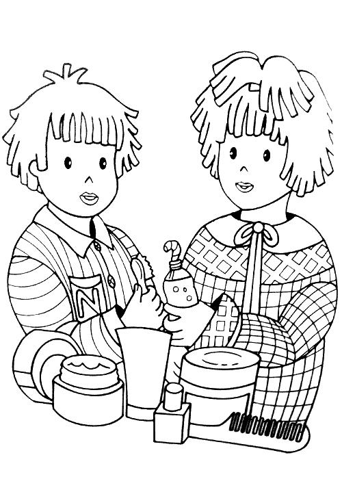 coloriage nicolas et pimprenelle se brossent les dents